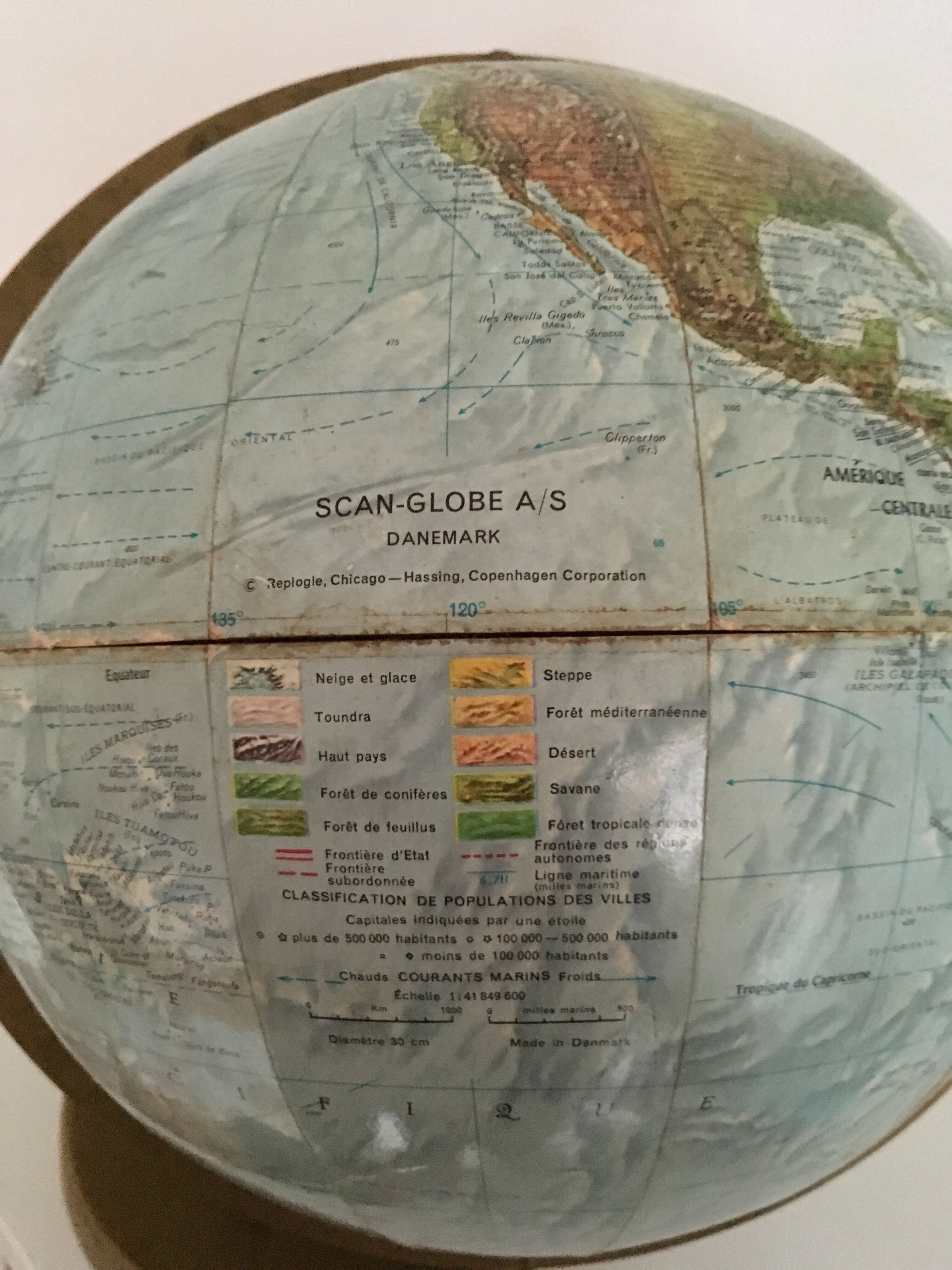Terrestrial globe in relief - scan-globe c/o - Denmark, circa 1960