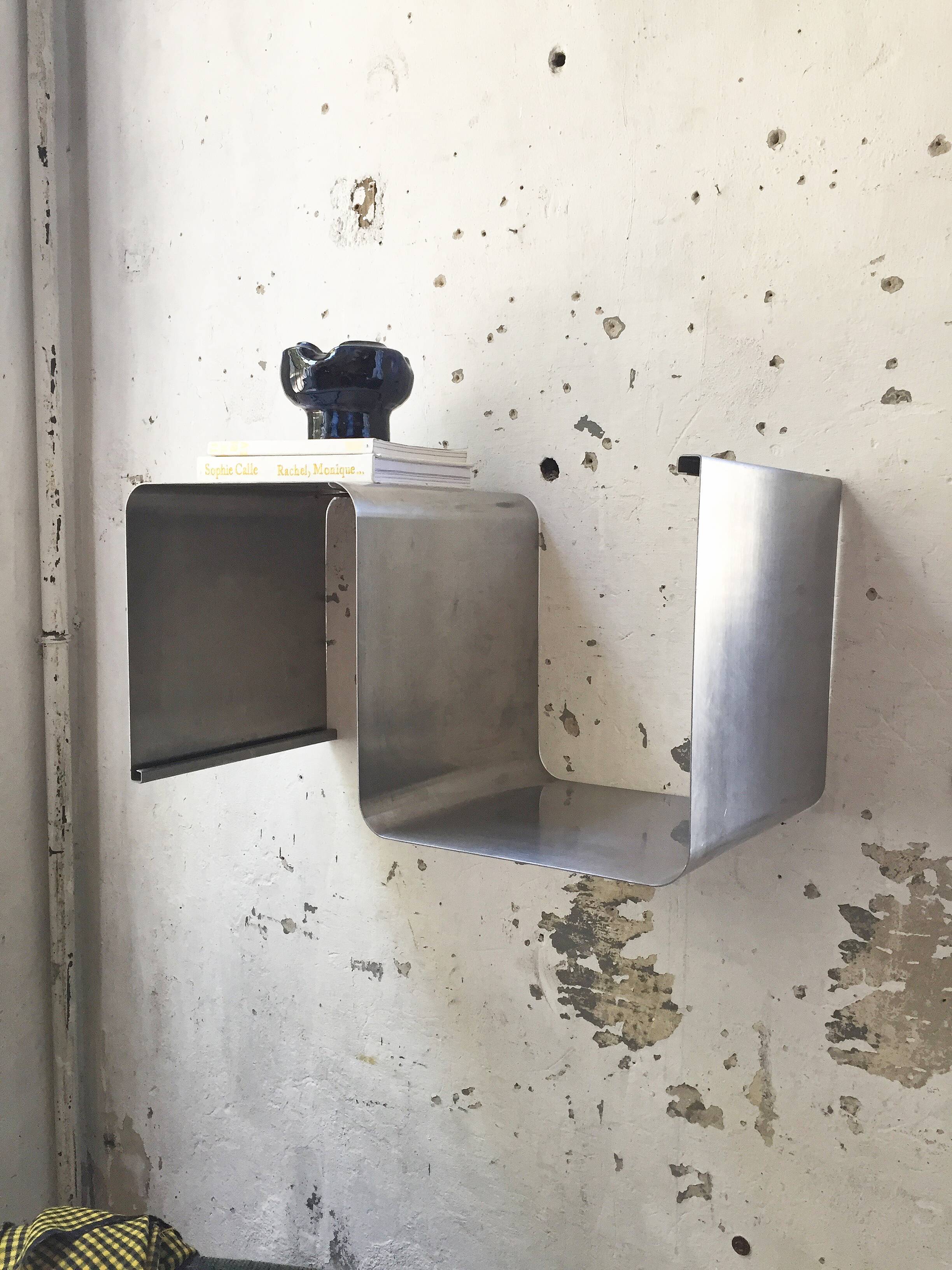 "Zig-zag" satin stainless steel shelf by Joelle Ferlande and François Monnet