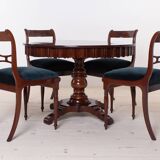 Ensemble de salle à manger Biedermeier, table ronde et quatre chaises, 19e siècle