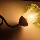 Antique brass wall light with art deco molded glass