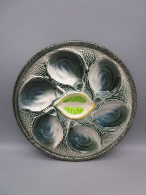 6 antique St Clément barbotine oyster plates