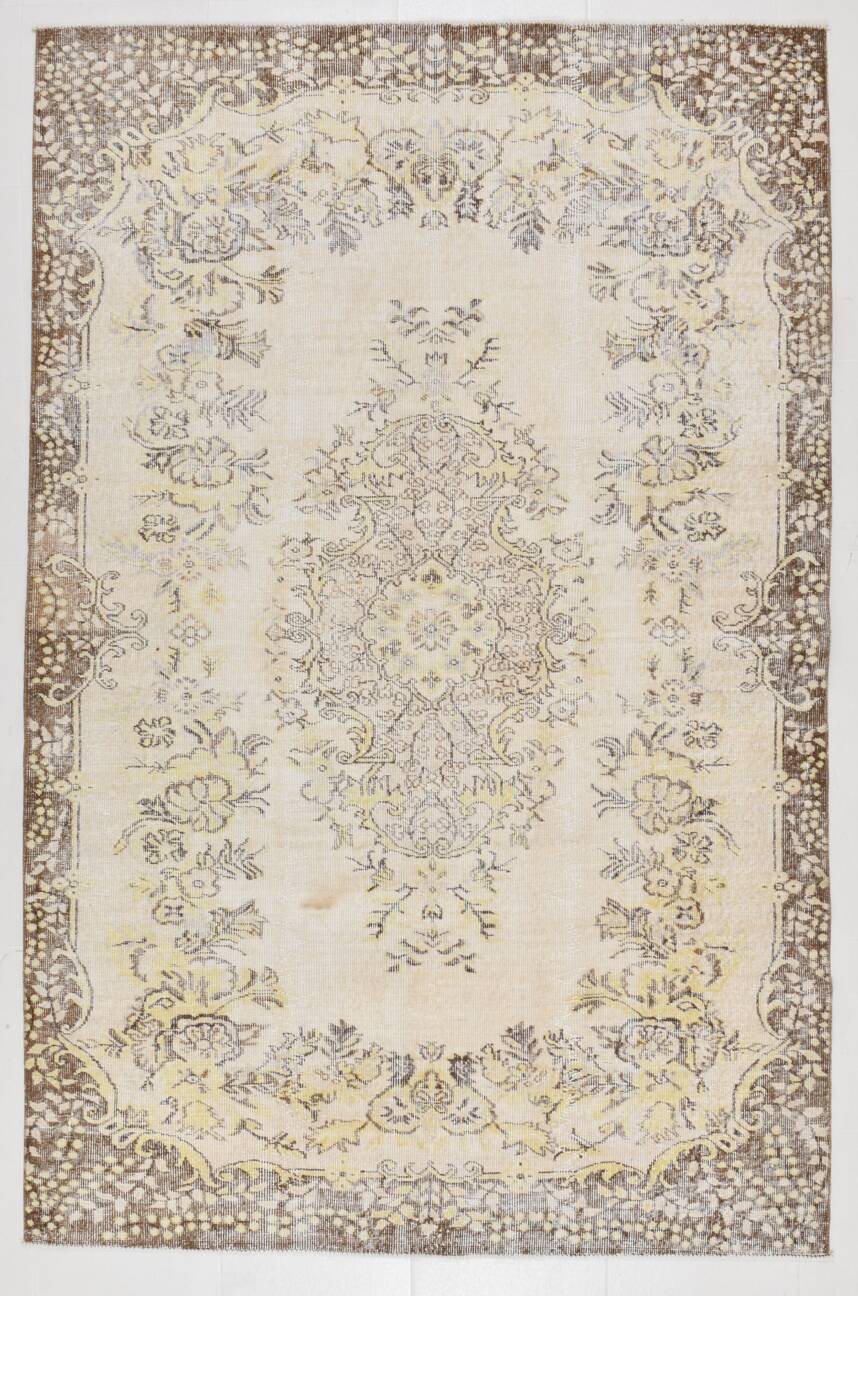 6x9 Vintage Ivory & Pastel Yellow Handmade Wool Persian Area Rug,169x259 Cm