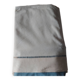 Old ecru linen and cotton sheet, soft canvas which will whiten when washed - 212 x 275 cm