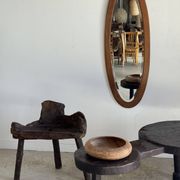 Miroir ovale vintage en chêne à glace biseautée H120 l43 P2