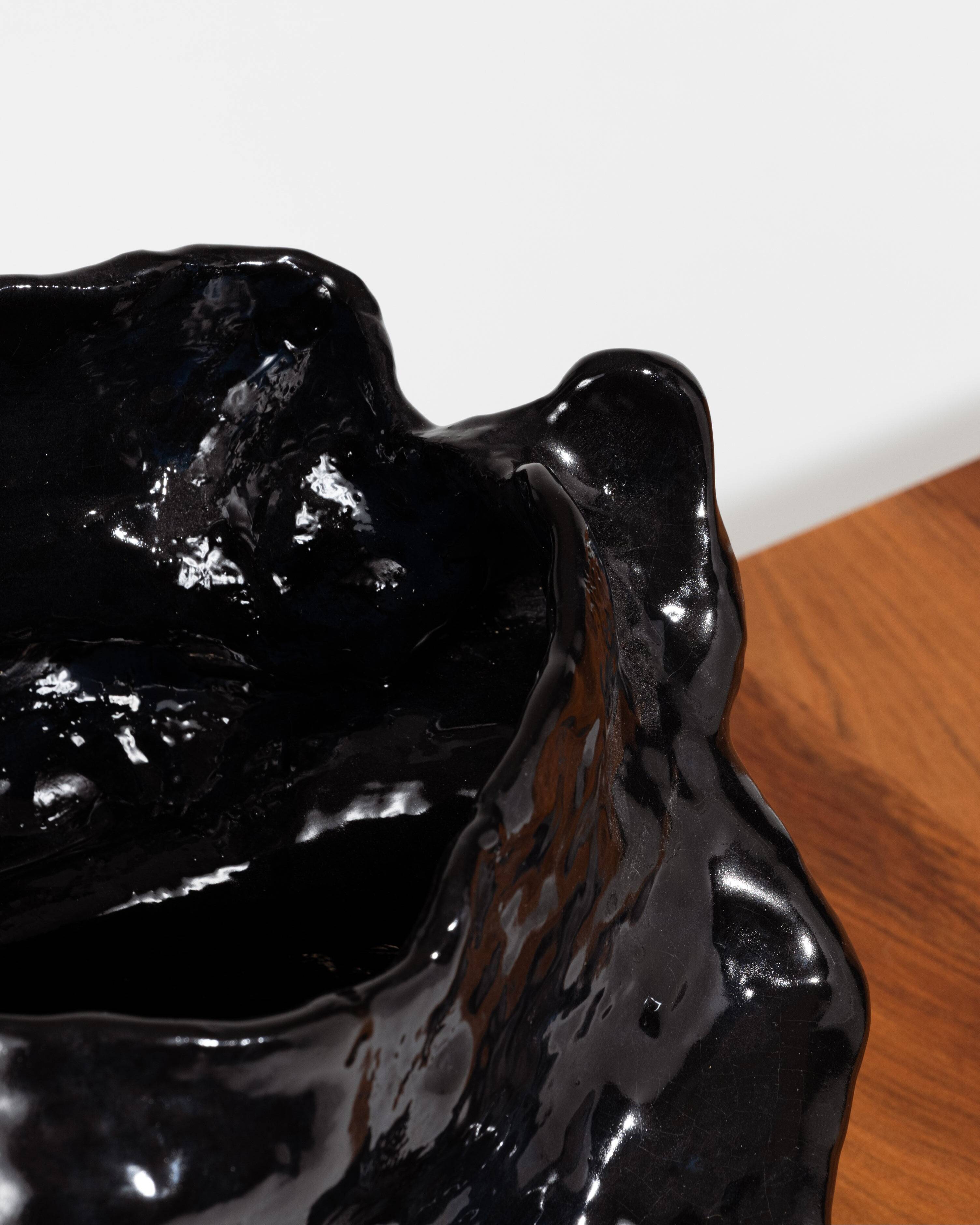 Glossy black stoneware vase