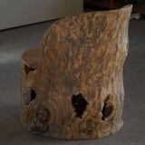 Sculptural Norwegian trunk chair in mid-century brutalist solid wood.