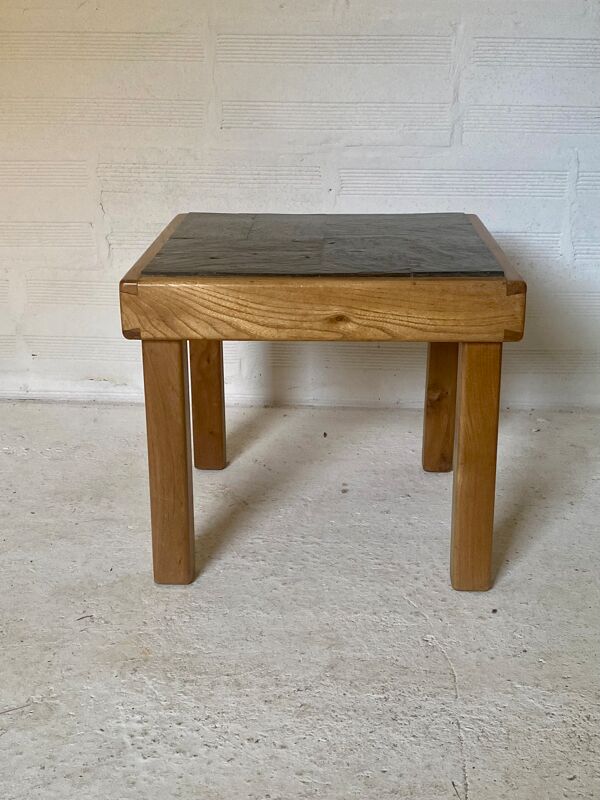 Table basse en orme et ardoise par Maison Regain 1970