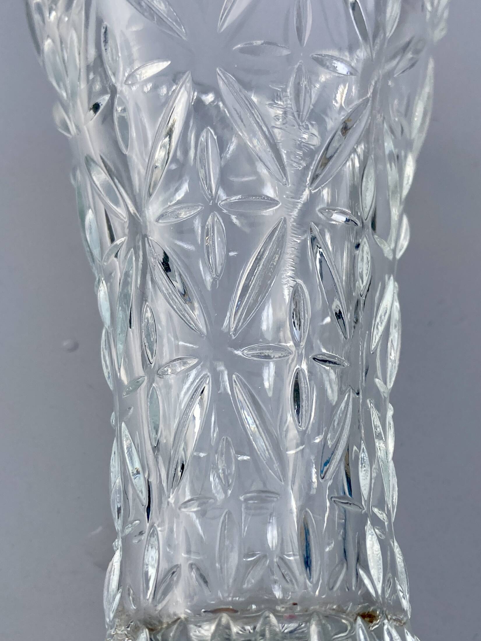 Vintage moulded glass vase from the 60s-70s, geometric design.