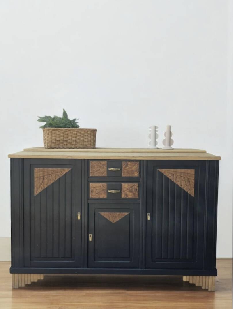 Black and wood art deco sideboard