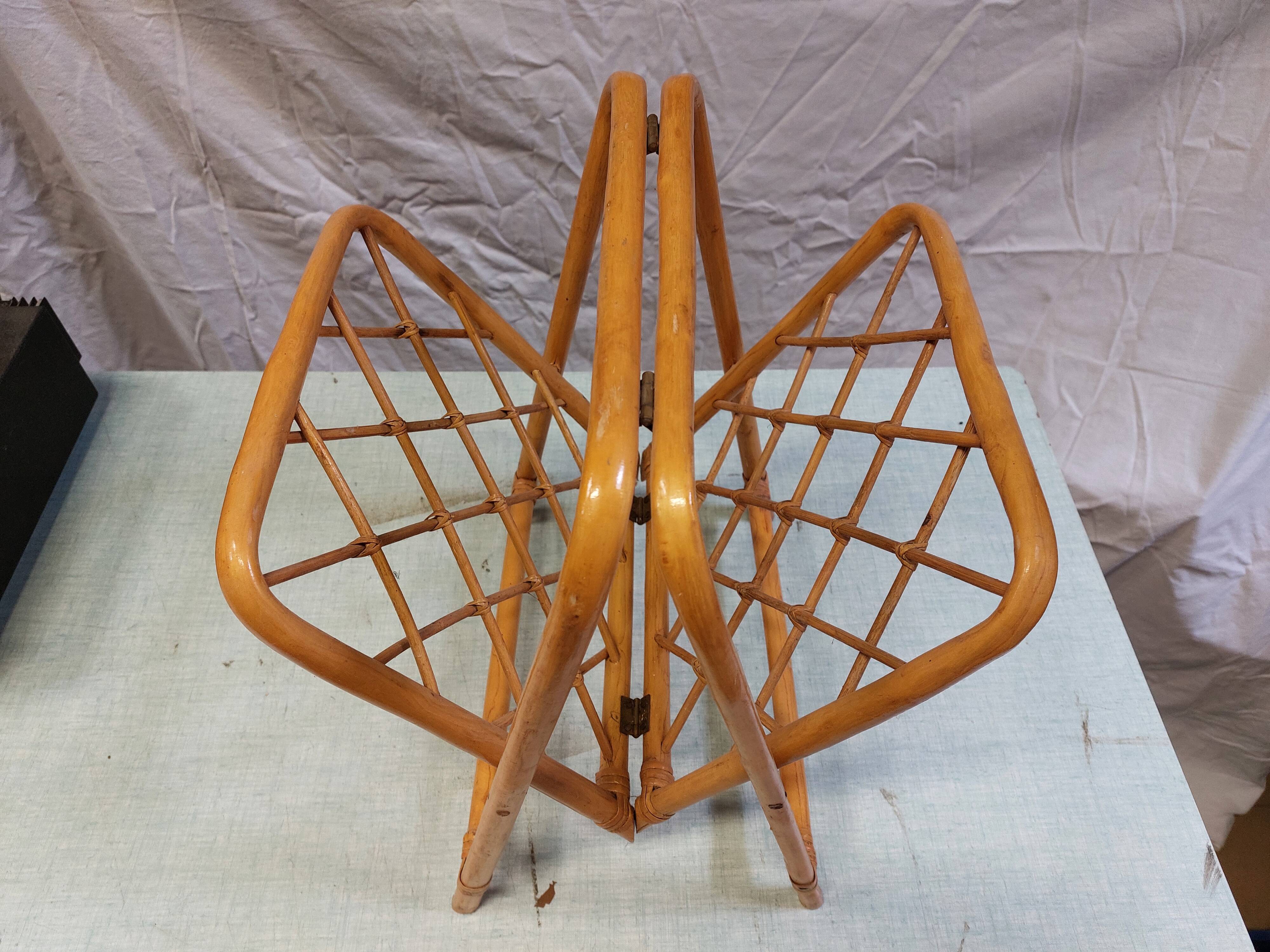 Vintage Bamboo and Rattan Folding Magazine Rack - 70s