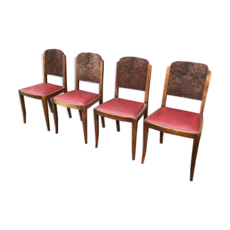 4 chaises art deco noyer 1950