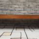 Vintage brutalist bench in solid teak with slats – 1970s