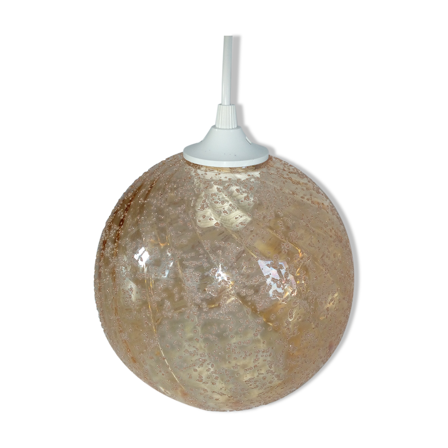 Hanging lamp globe ball in granular amber glass