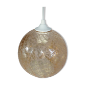 Hanging lamp globe ball in granular amber glass