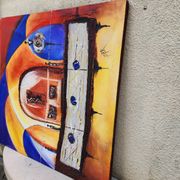 Large contemporary abstract painting signed Beyond Knowledge... the Universe