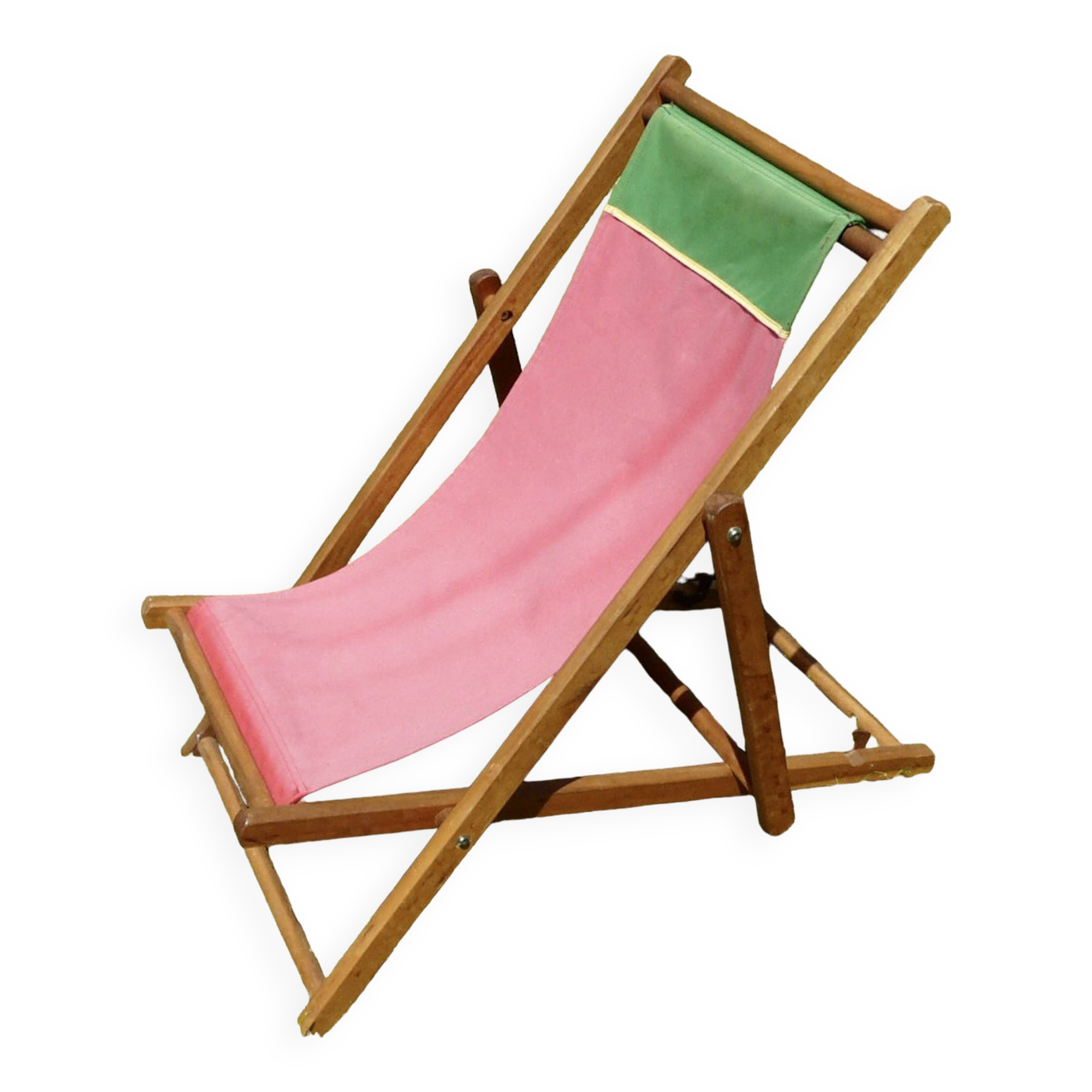 Chilean fabric deckchair for children Rostaing vintage 1980