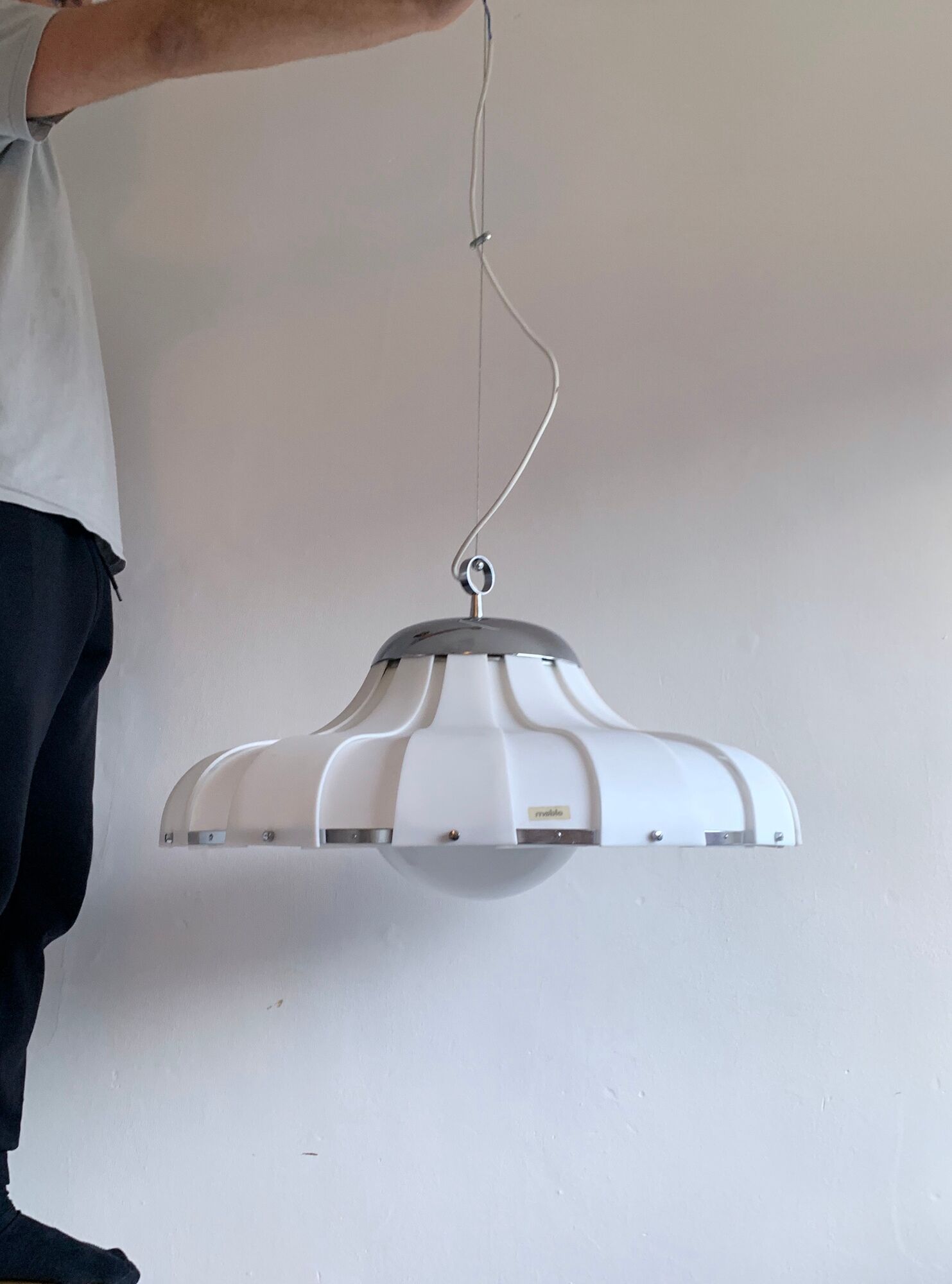White ABS and glass pendant light by Guzzini for Meblo, Slovenia, c.1970