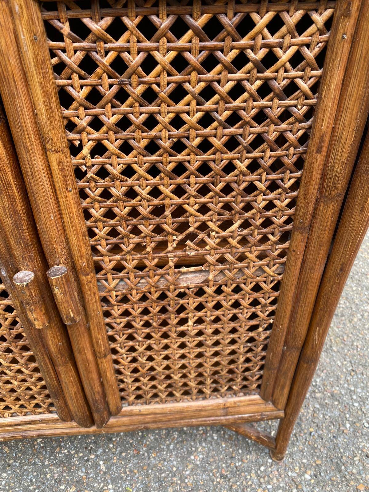 Étagère concave vintage large rotin et osier