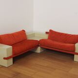 Modular sofa lacquered white and orange fabric