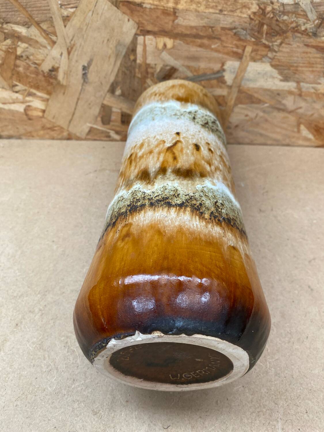 Antique ceramic roller vase beige brown west germany vintage