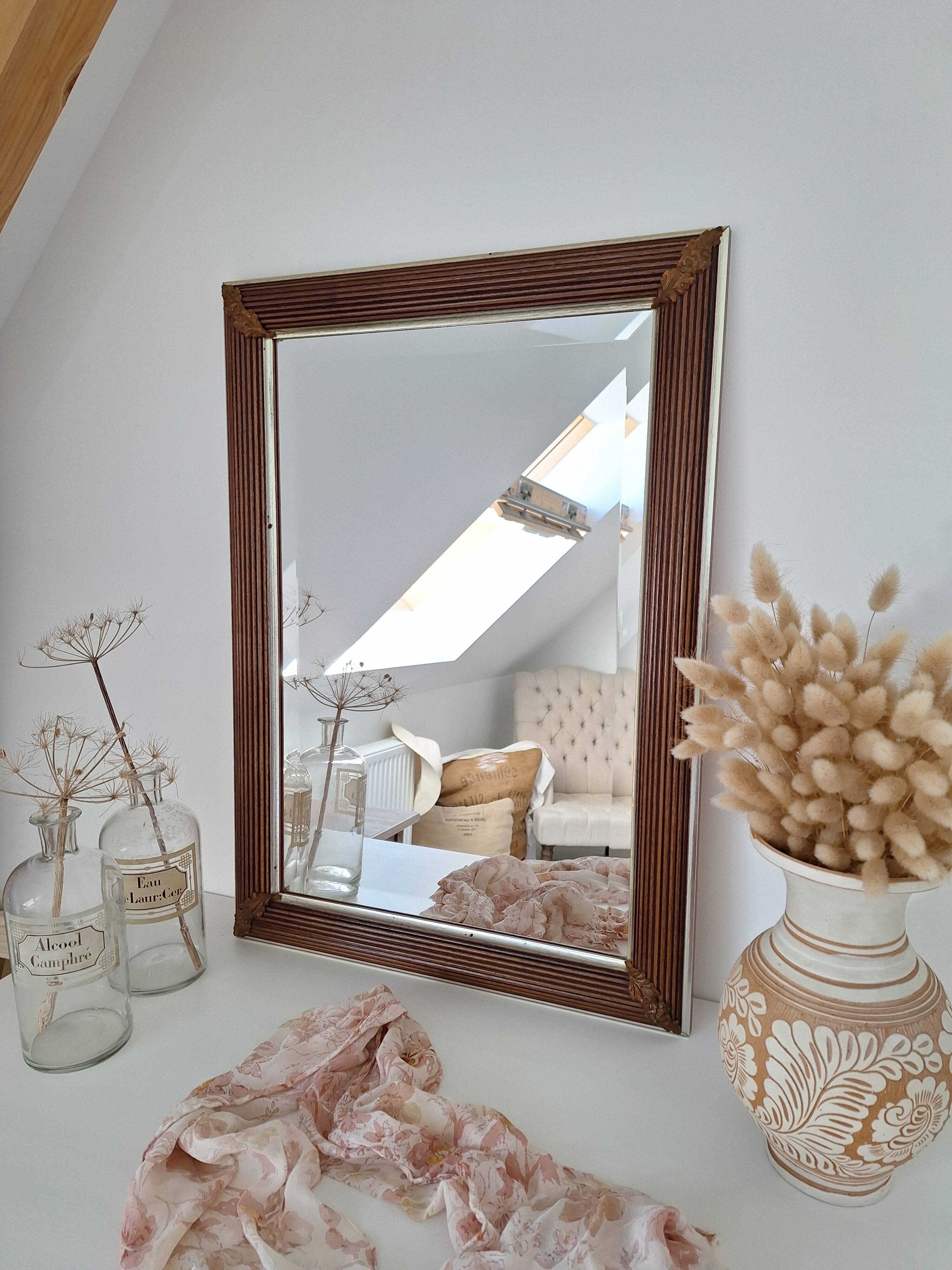 Miroir rectangle doré et bois