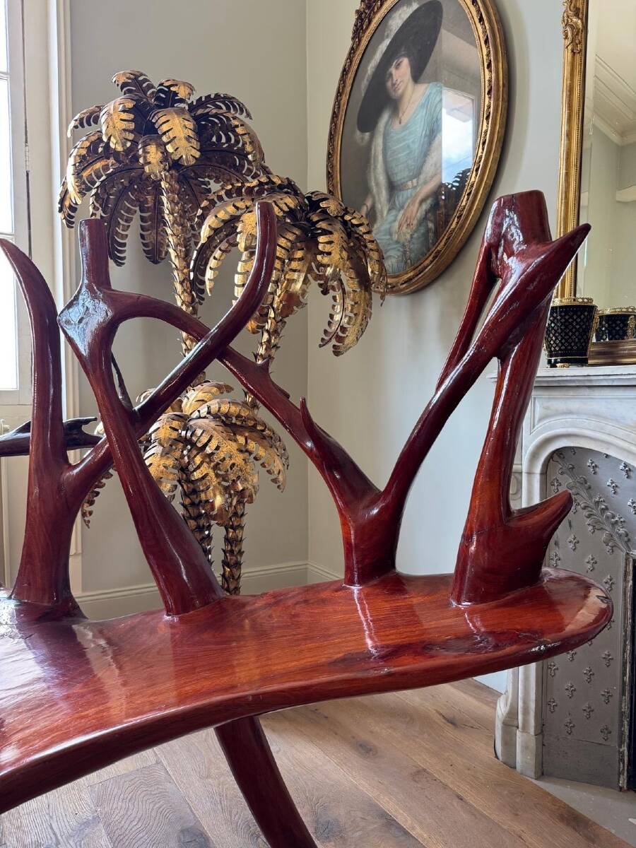 Rosewood bench, Italian work from the 1970s.