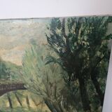 Painting - Oil on canvas Bridge on the banks of the Loire Signed Louis Hayaux (1897 1982)