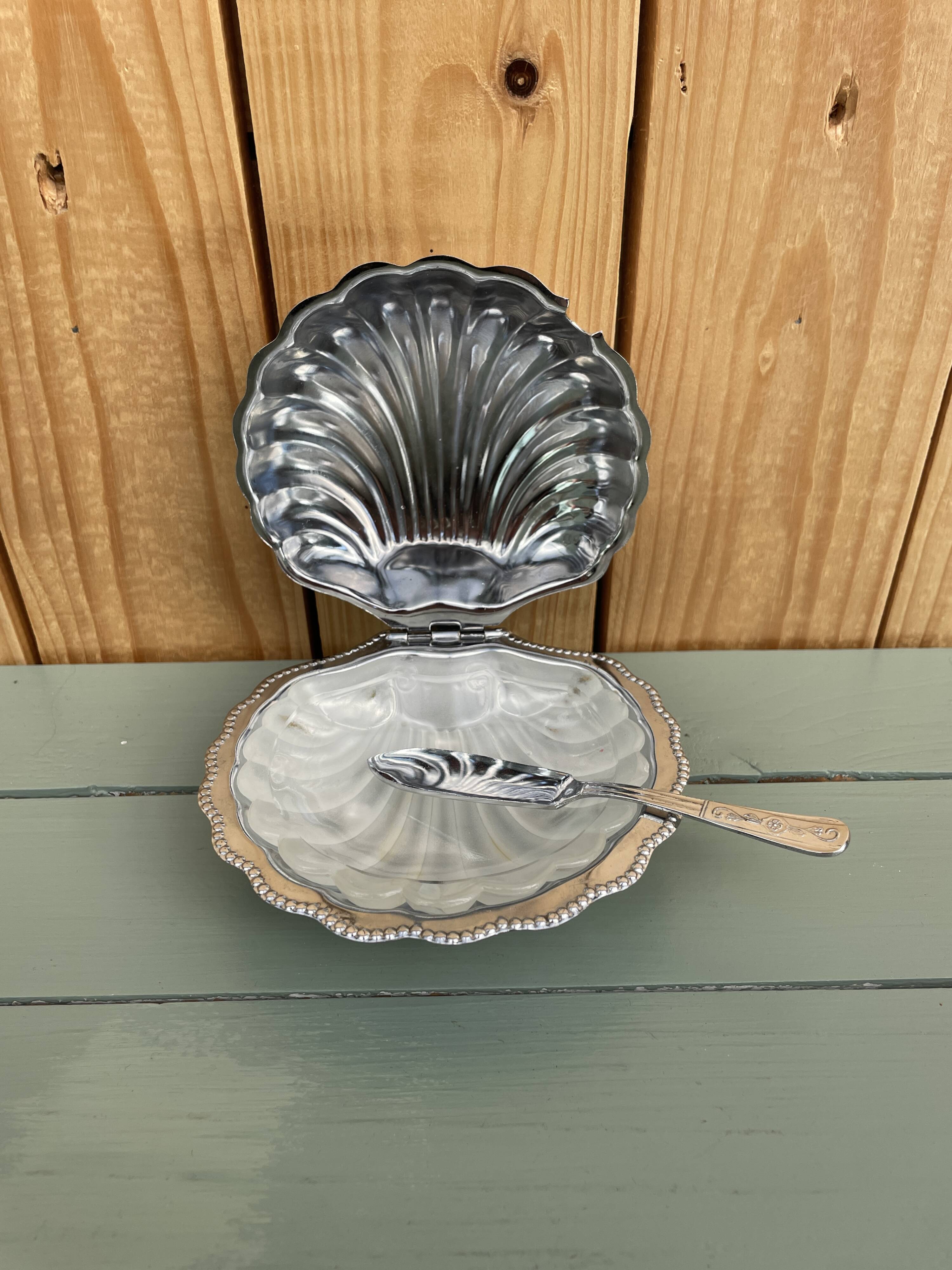 Beurrier vintage coquillage en métal argenté – élégant et original