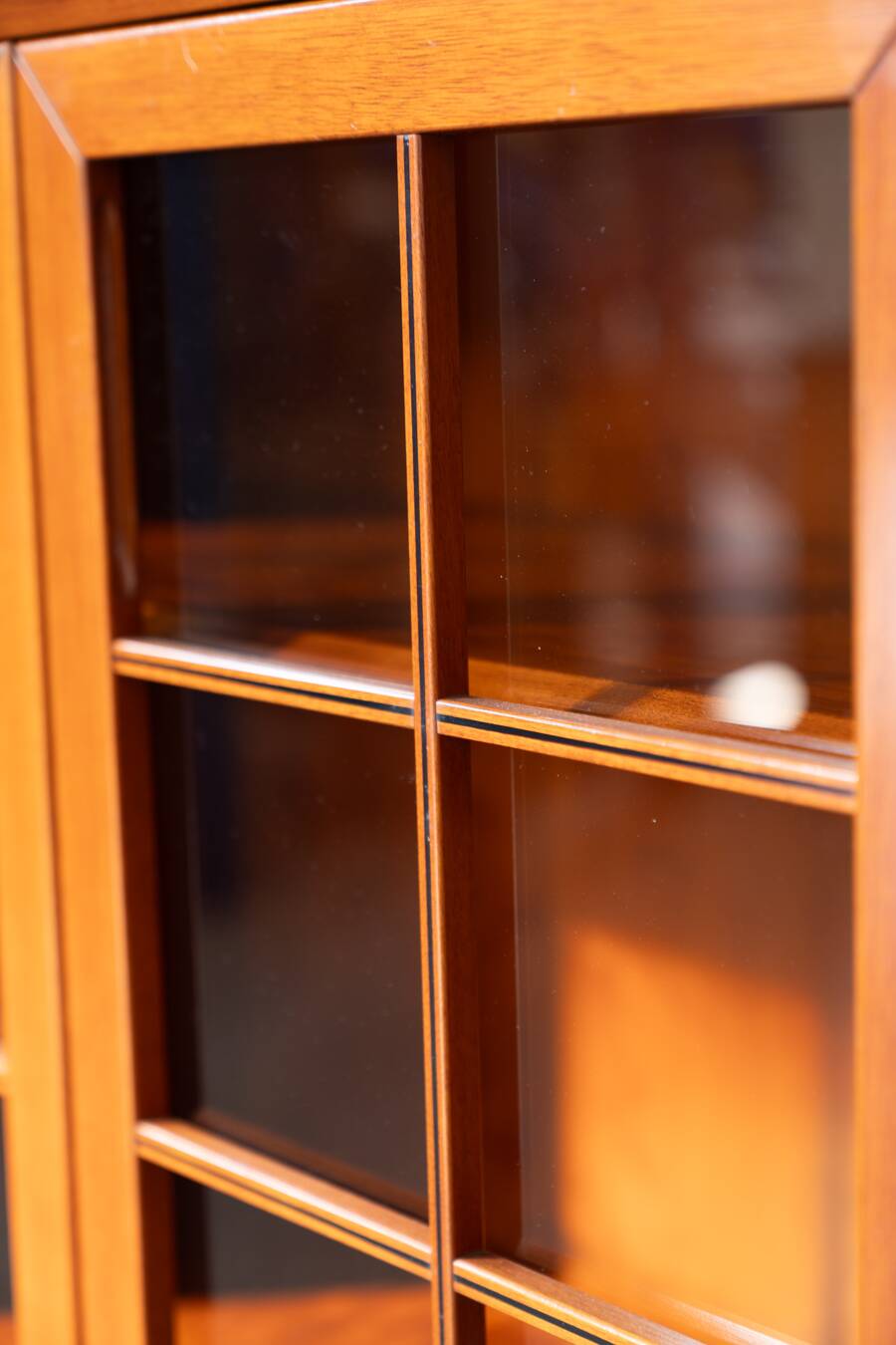 1970s Modular Corner Cabinet in Cherrywood with Glass and Carved Doors – “Fox Hunt” Design
