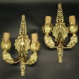 Pair of Empire style mascaron wall lights from early 1900s - gilded bronze