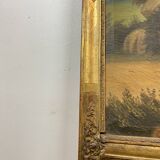 19th century gilded wooden trumeau with romantic scene - 69cm x 140cm