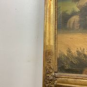 19th century gilded wooden trumeau with romantic scene - 69cm x 140cm
