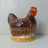 Terrine hen slip ceramic signed Caugant