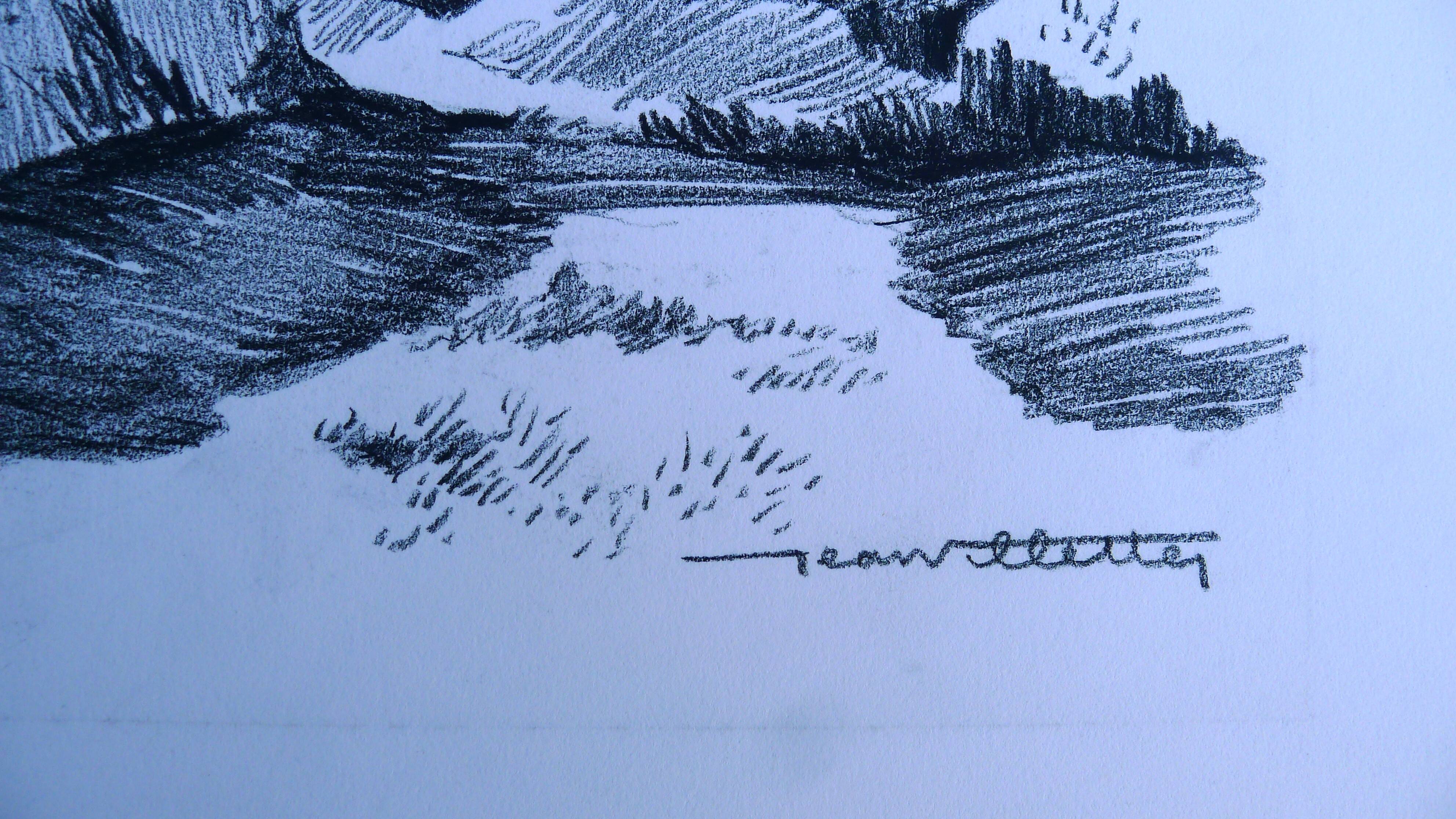 Original drawing in black chalk by Jean Villette (1913-2005)