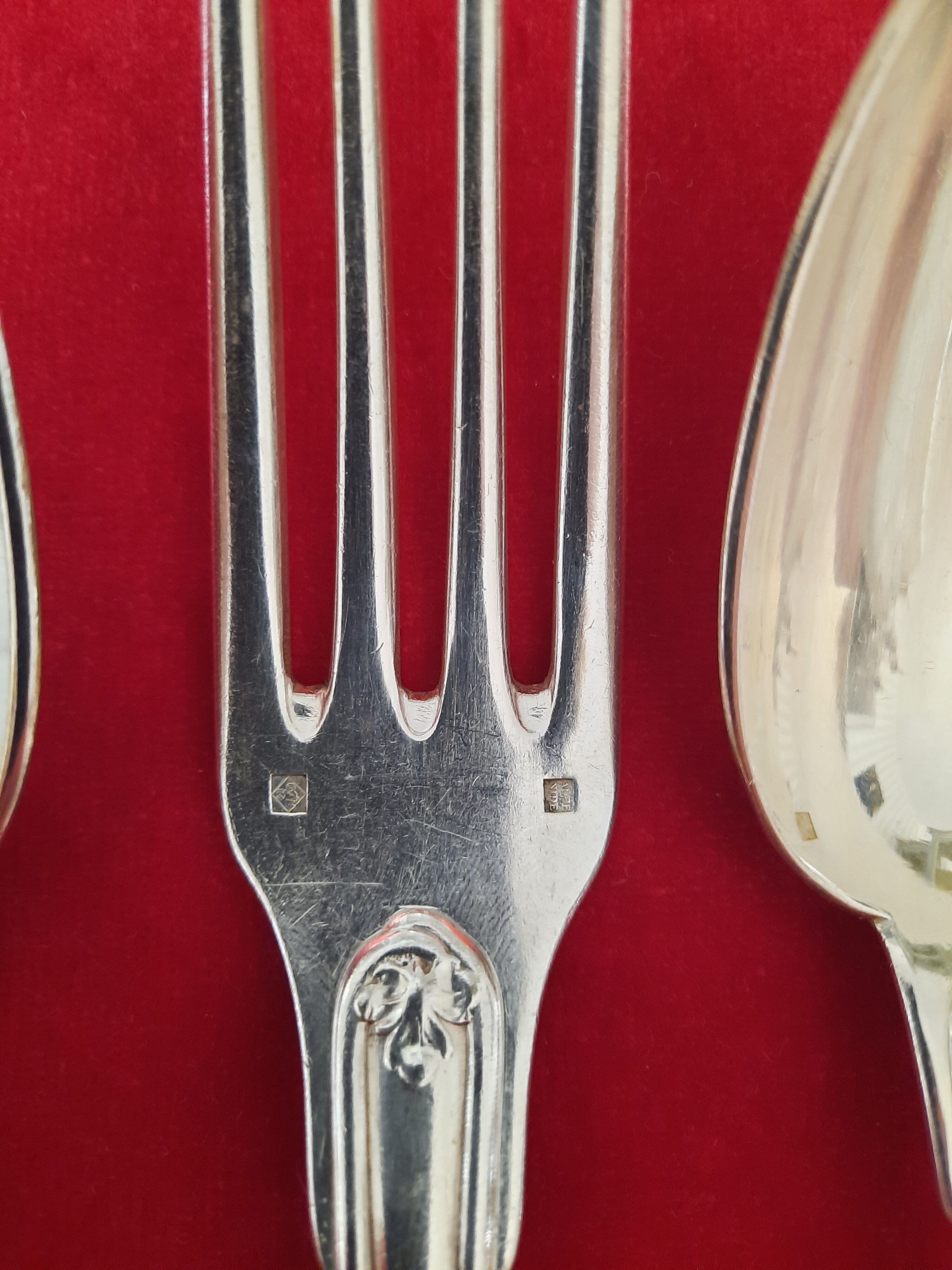 Antique silver-plated monogrammed cutlery set