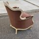 Louis XV cabriolet armchair in solid wood, beige with brown velvet fabric.