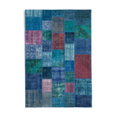 Handmade anatolian overdyed 203 cm x 300 cm blue patchwork carpet