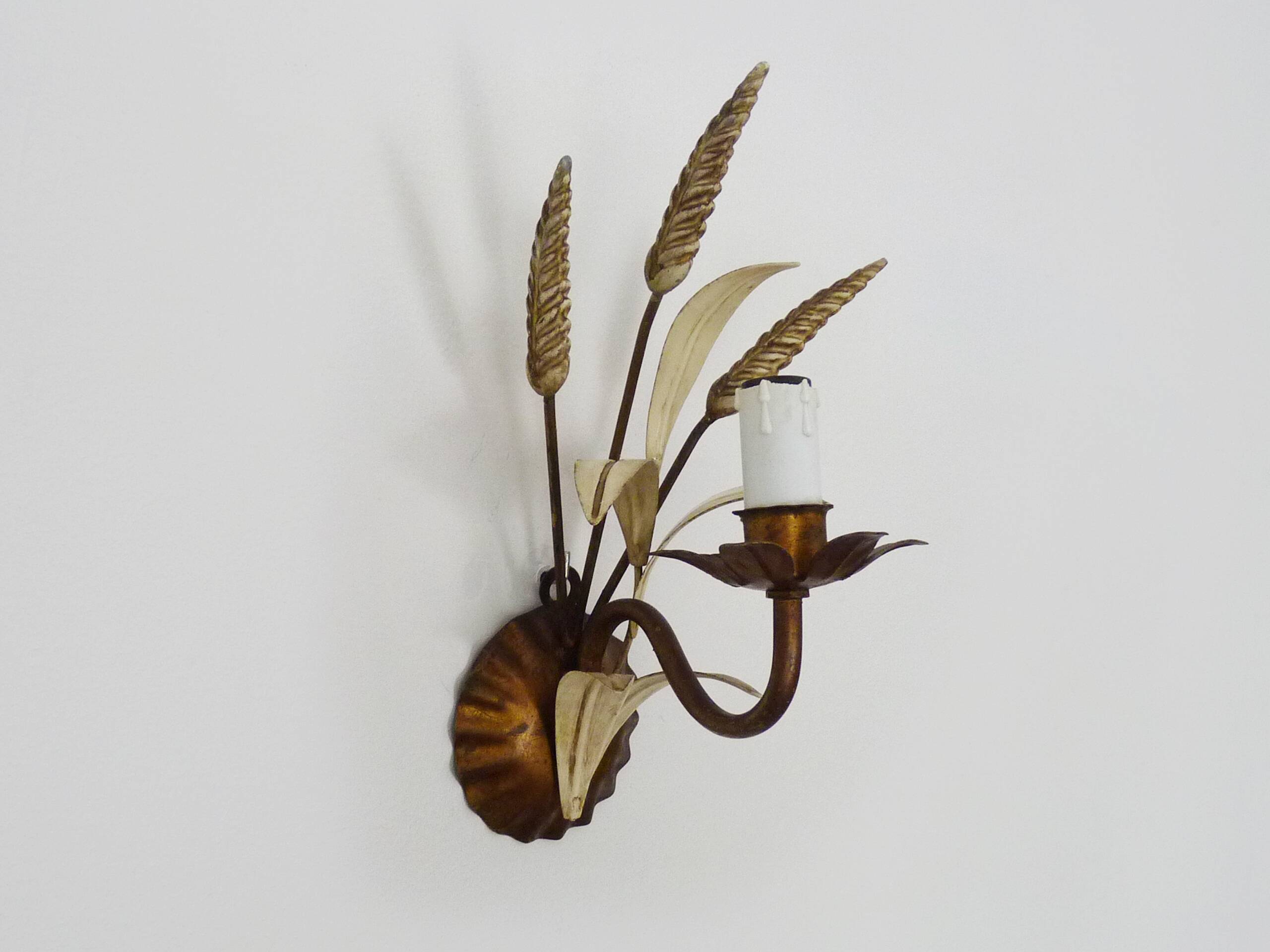 Vintage wall light with golden wheat ears Maison Masca Florence 70s