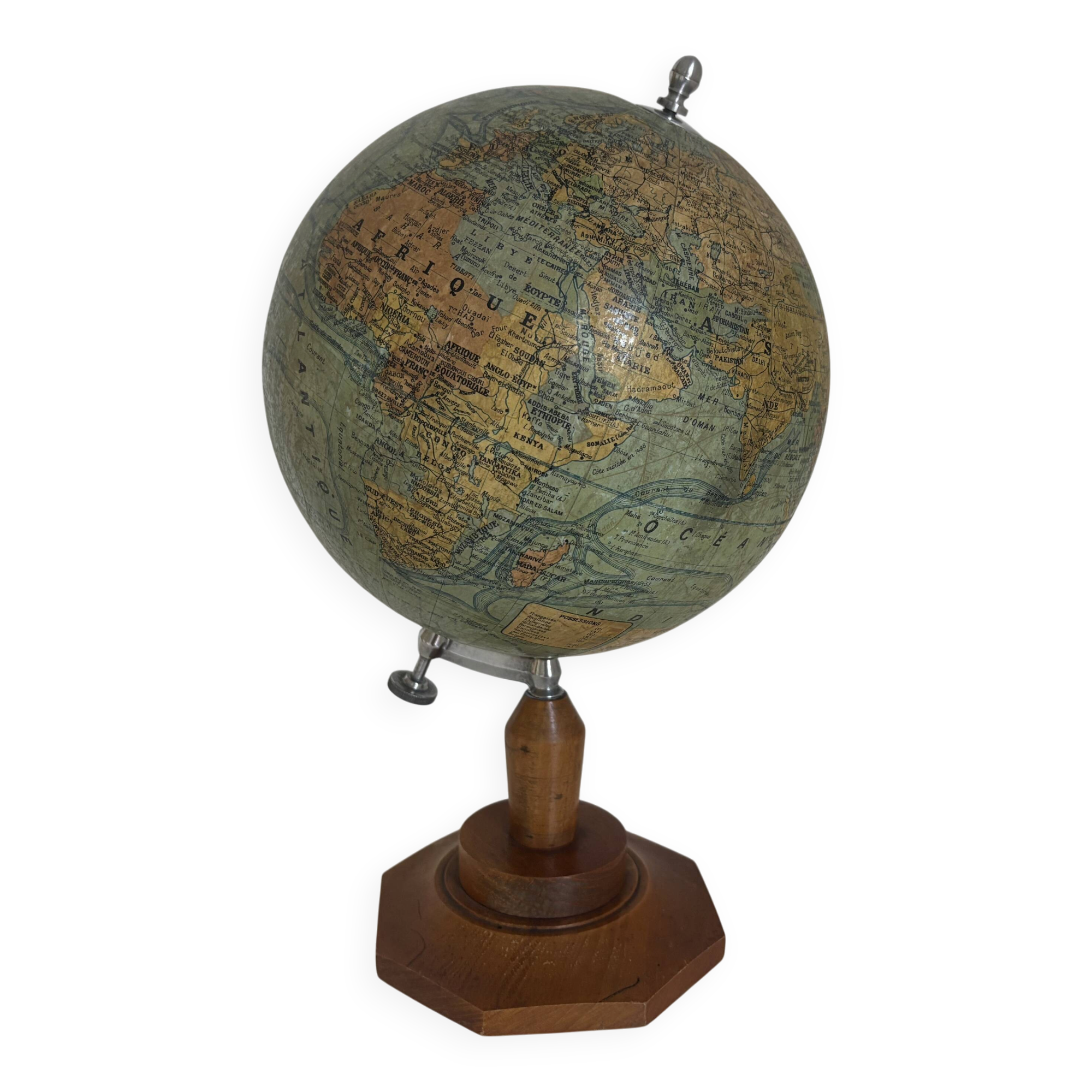 Globe vintage 1950 terrestre Girard et Barrère et Thomas - 33 cm
