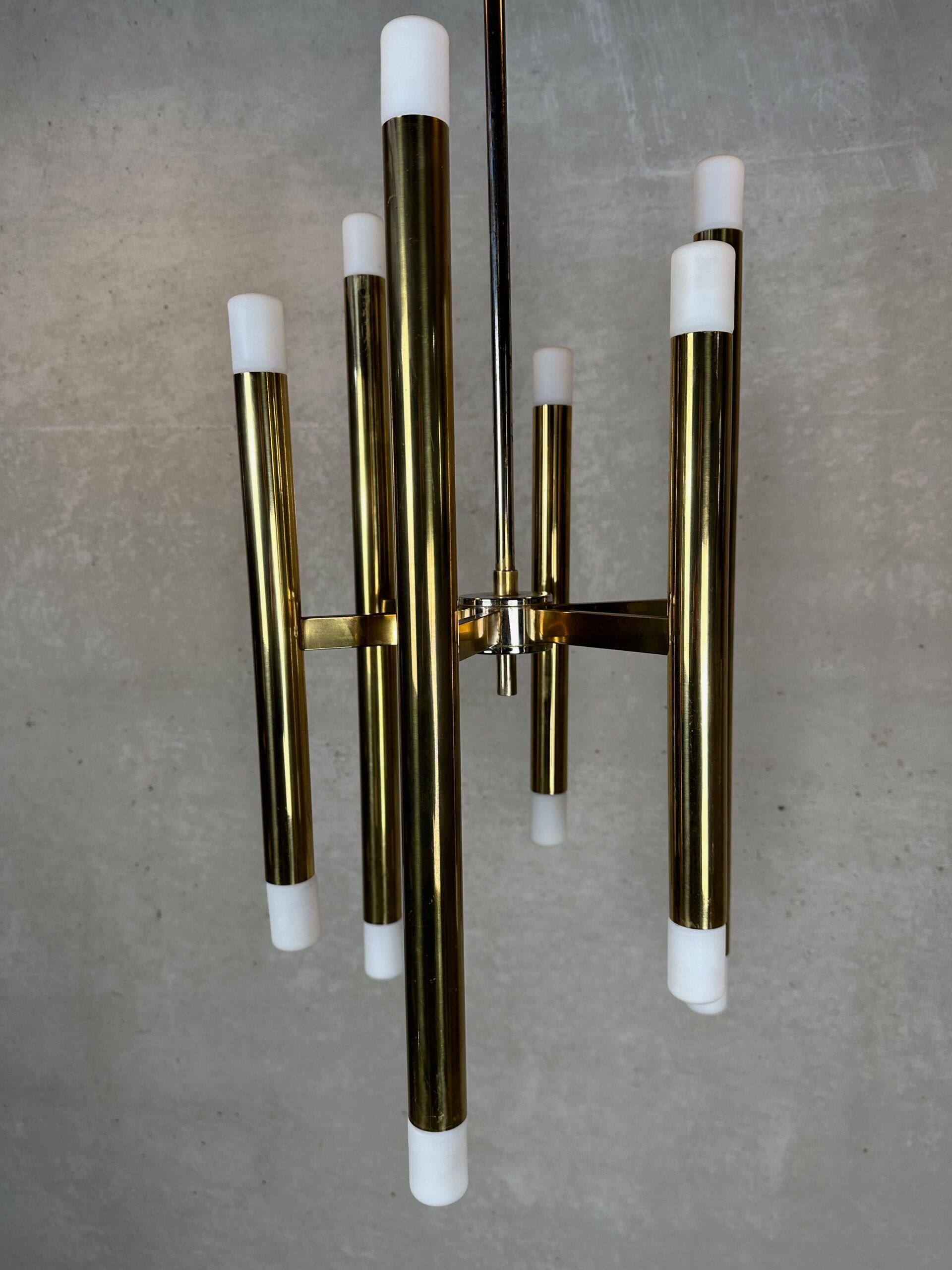 Vintage brass tubular Boulanger pendant lamp