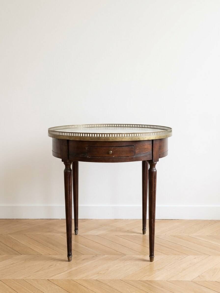 Empire round side table in wood and marble with brass gallery