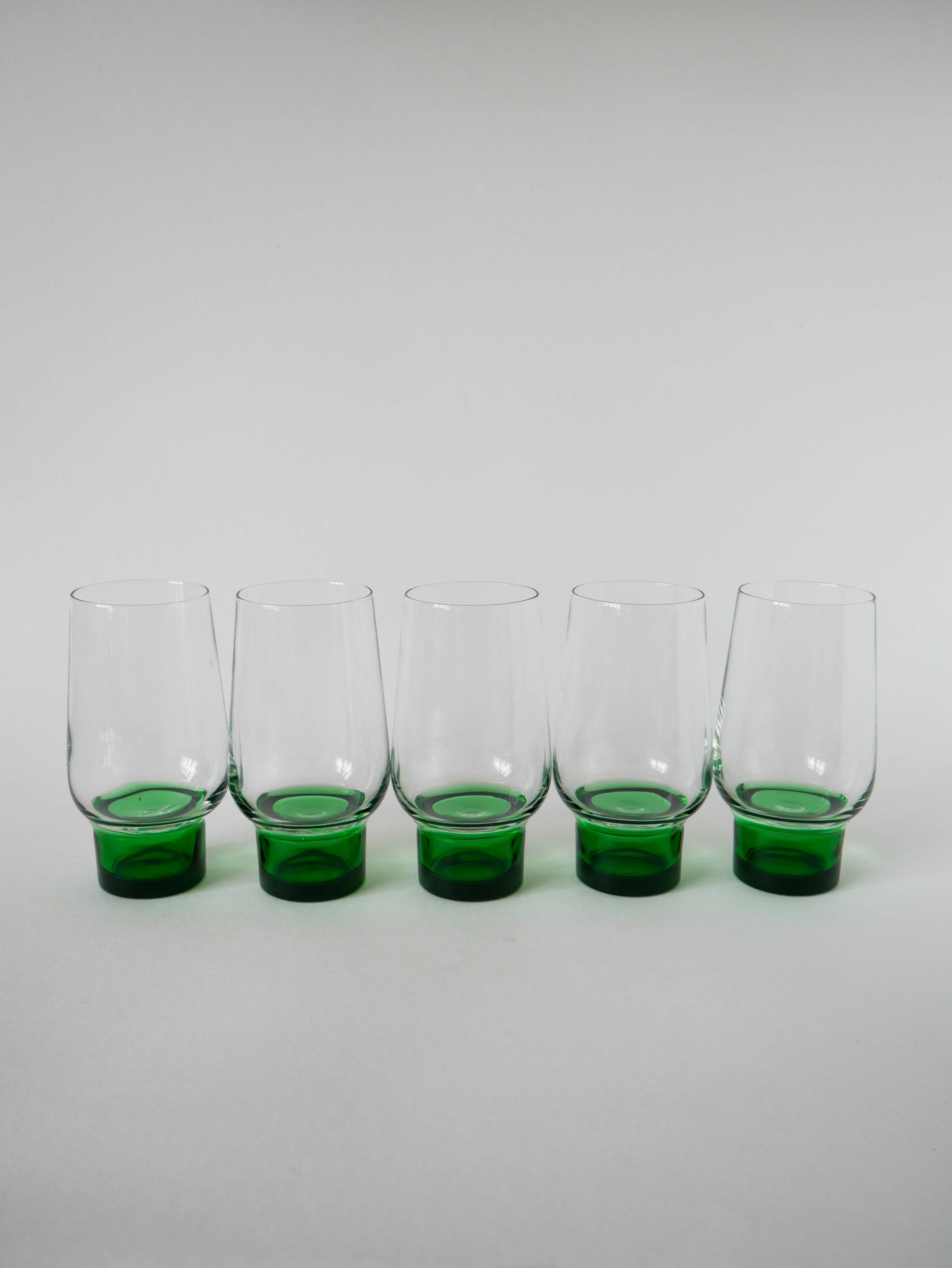 Set of 5 Long Drink Design glasses with green legs, 1970