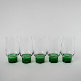 Set of 5 Long Drink Design glasses with green legs, 1970