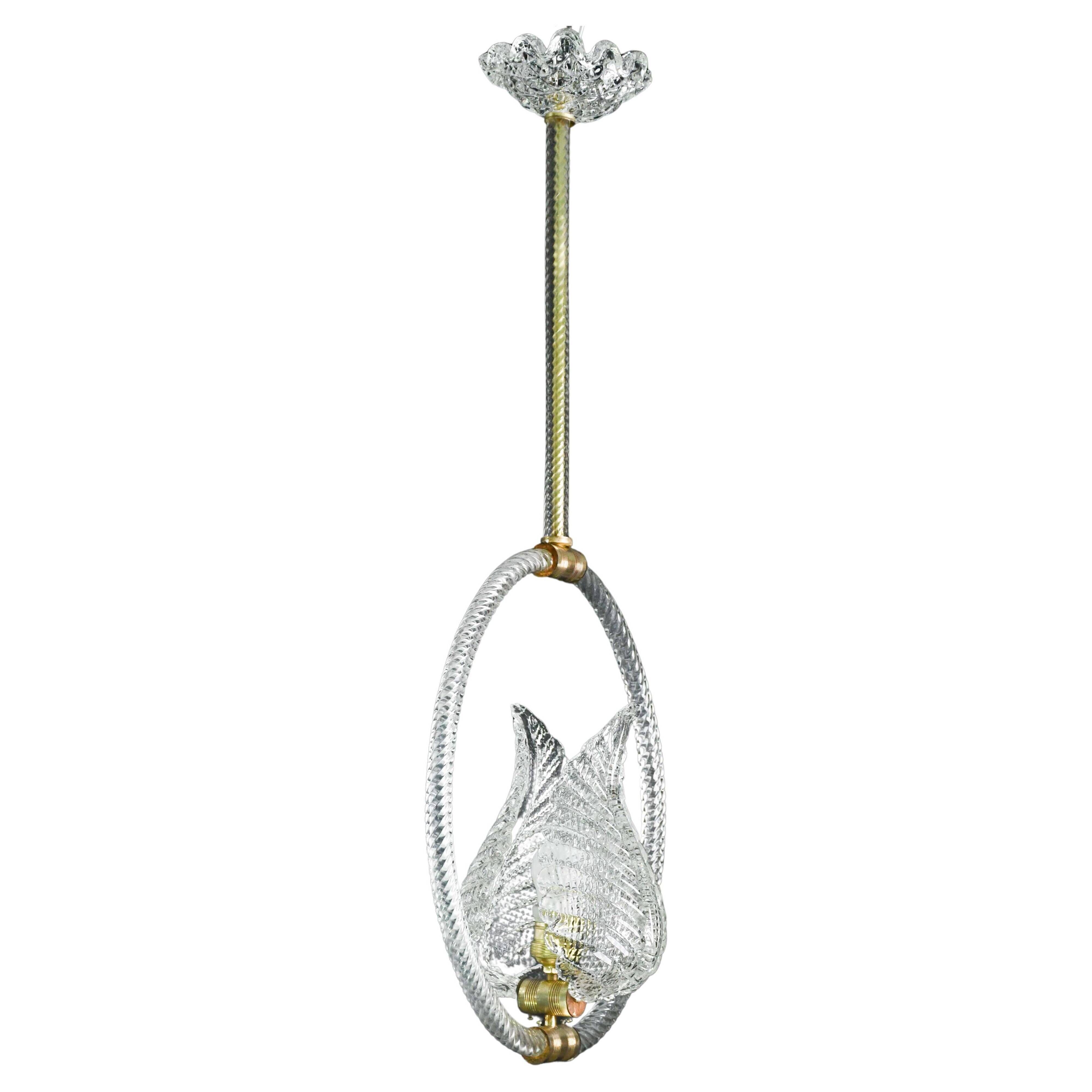 Charming Transparent Art Decò Barovier e Toso Pendant Light Murano Glass, 1940s