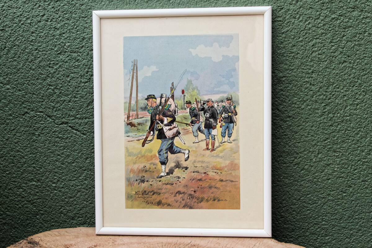 Set of 3 military drawings, watercolor and gouache by Pierre Albert Leroux