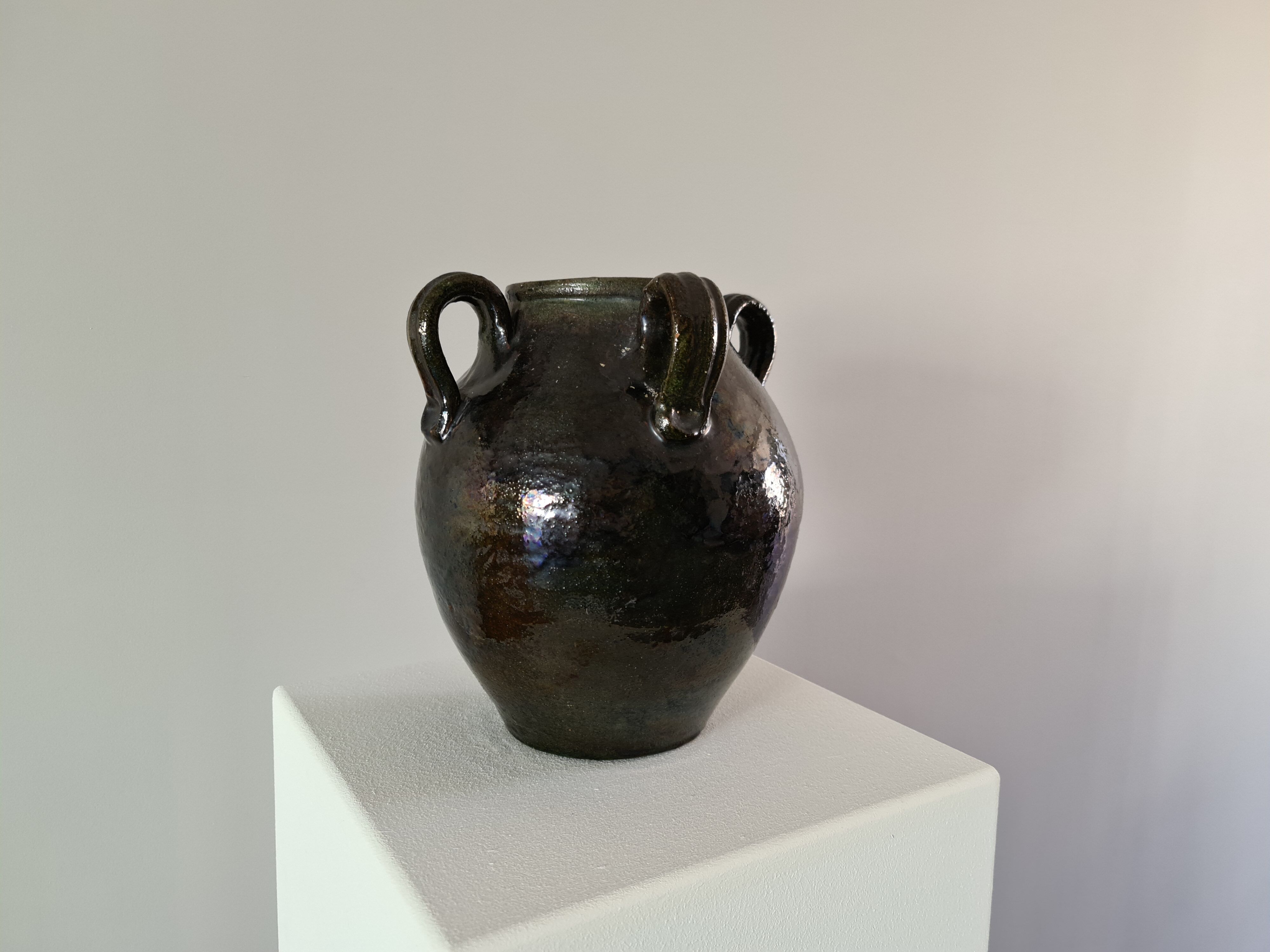 Enamelled terracotta jug vase 1900