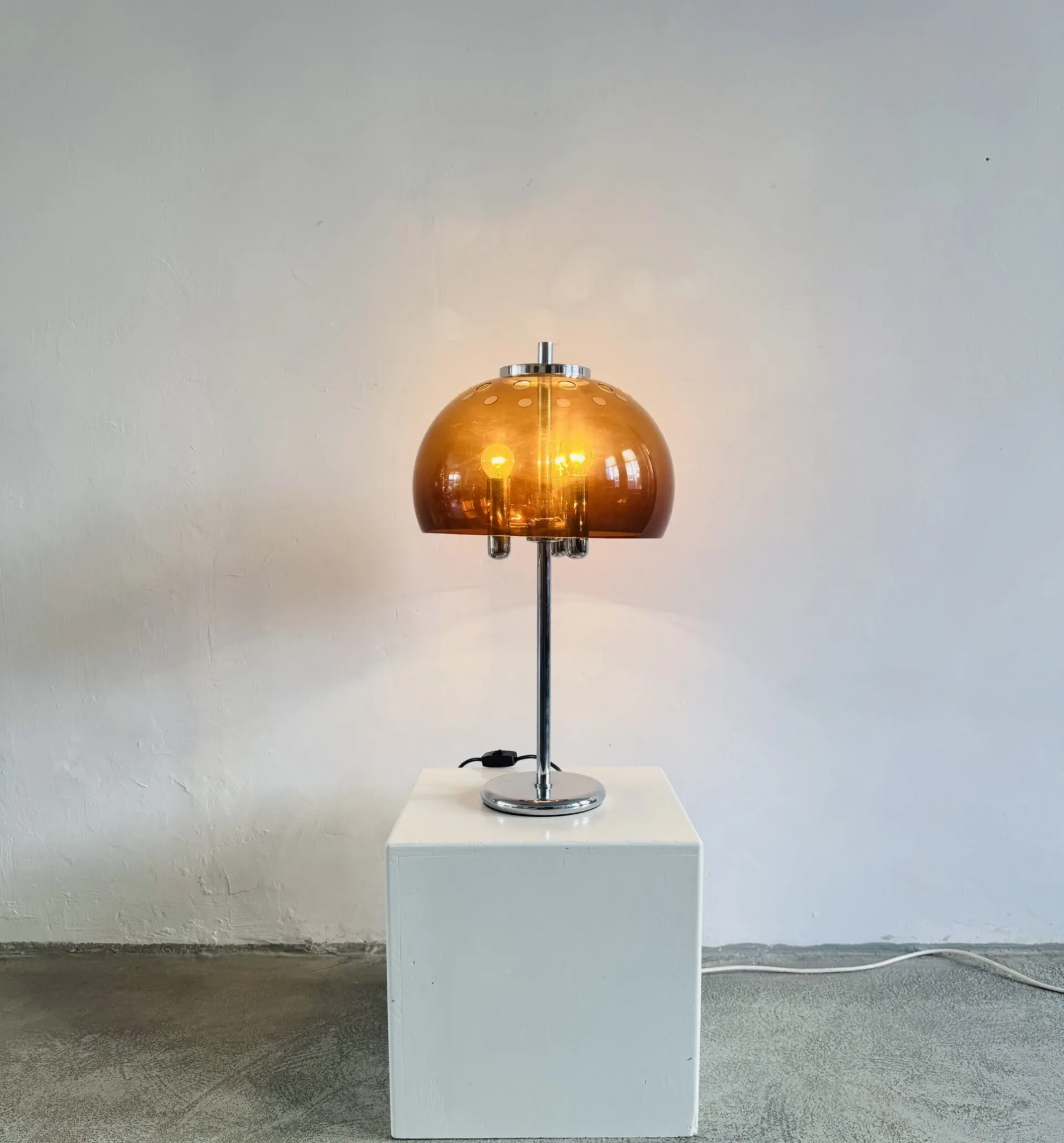 Mid-Century Chromed Mushroom Table Lamp With Acrylic Shade, Europe 1970S