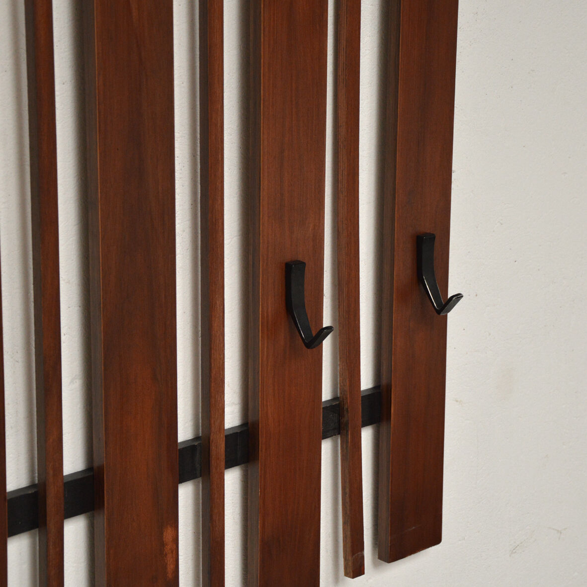 Wooden and metal wall coat rack, 1960