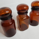 Ensemble de trois pots à café vintage en verre ambrés