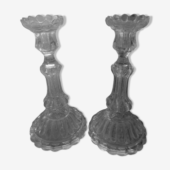 Pair of glass candle holders